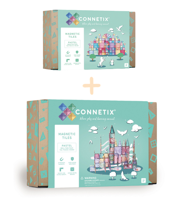 (Bundle Set) Connetix Tiles 120 Piece Pastel Set + 106 Piece Pastel Ball Run Set